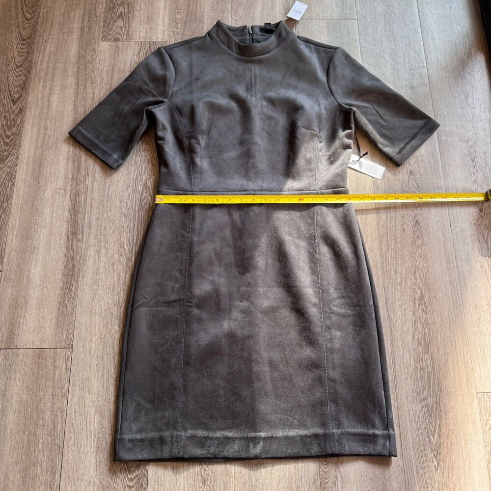 NWT Ann Taylor Dress Sz 8 Gray Faux Suede Mock Neck Short Sleeve Sheath MP $159 - Picture 12 of 15